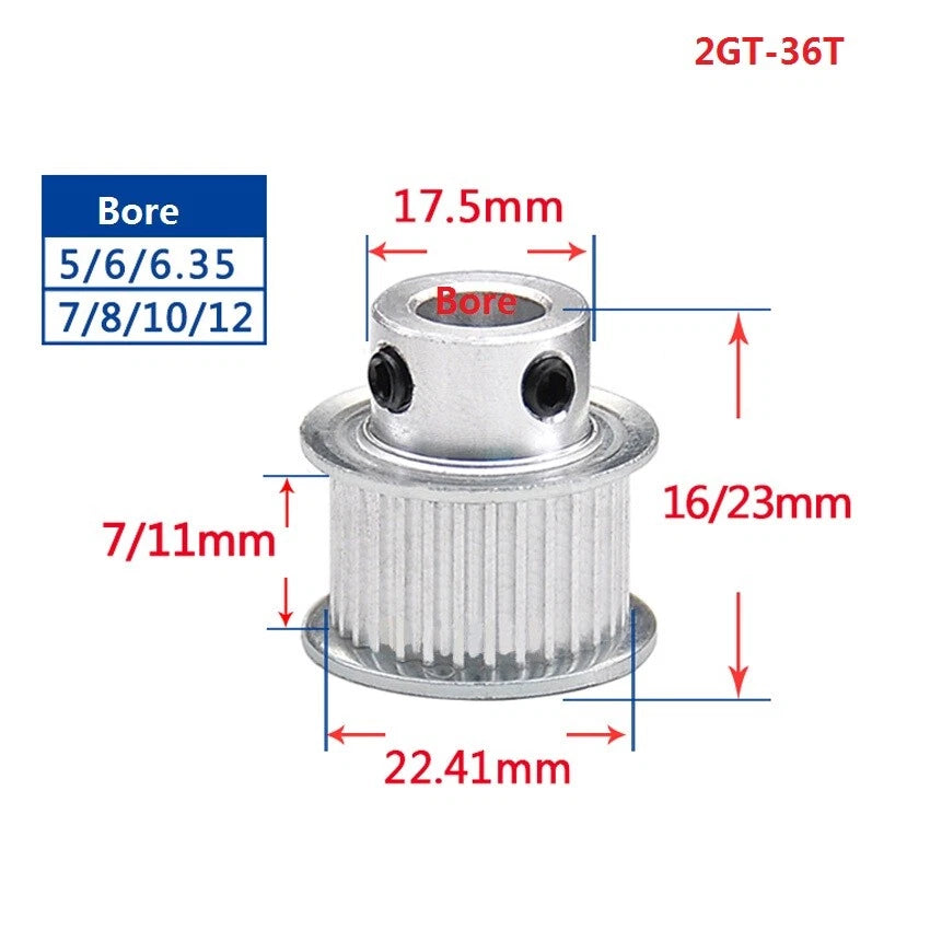 2GT 16-110Teeth Timing Belt Pulley Pitch 2mm Width 7mm For 3D Printer CNC Drive