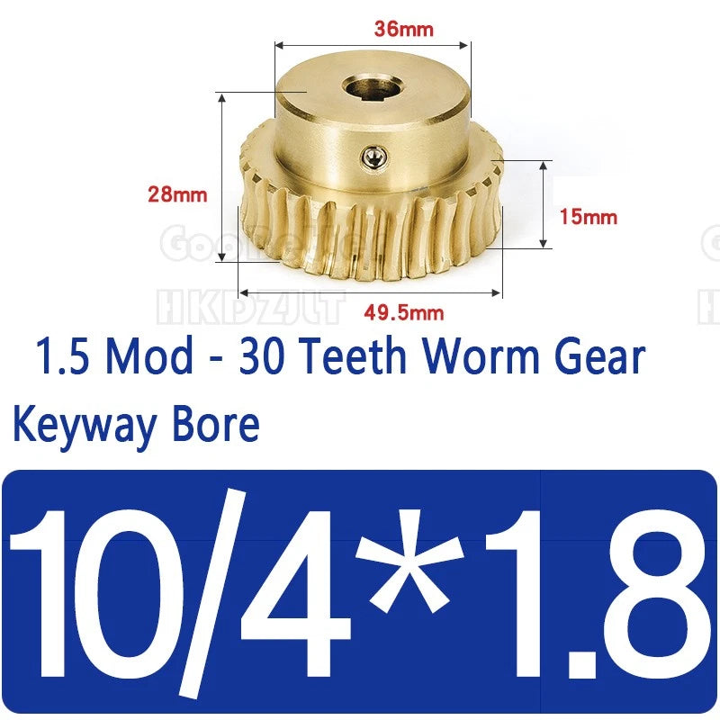 Mod 1.5 Worm Gear Wheel Brass 30 Tooth Worm Shaft 45# Steel Precision Ø 8-22 mm
