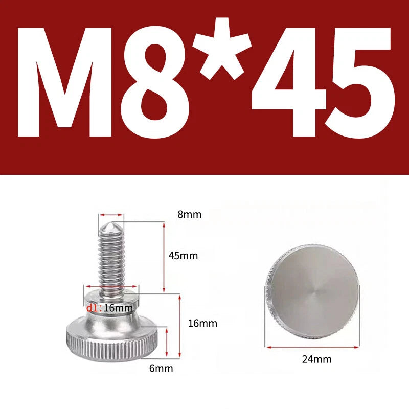 Knurled Thumb Screws Flat Round Head Grip Knob Adjustment Stainless Steel M8 M10