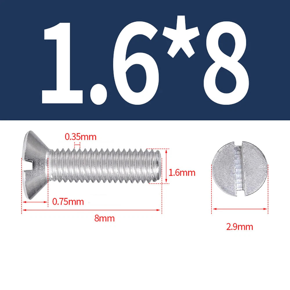 M1.6–M8 A2 Stainless Steel Flat Head Slotted Machine Screws | Countersunk Bolts