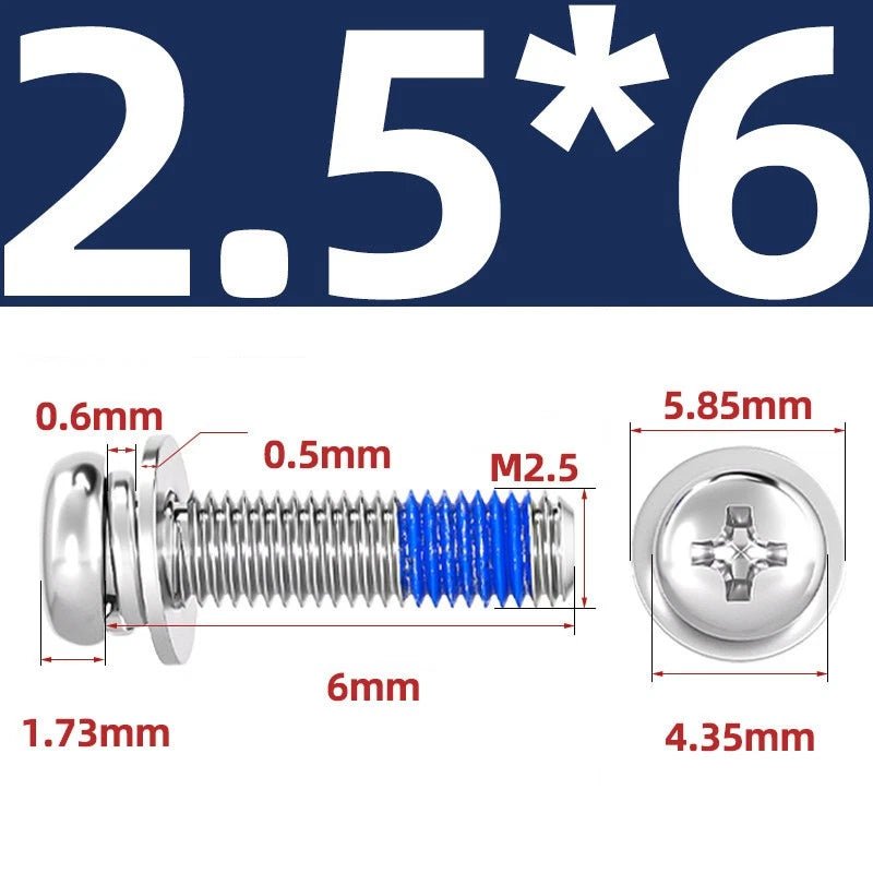 A2 Stainless Steel Phillips Pan Head Machine Screws with Flat & Spring Washers — M2 to M10 - HomeDIYer