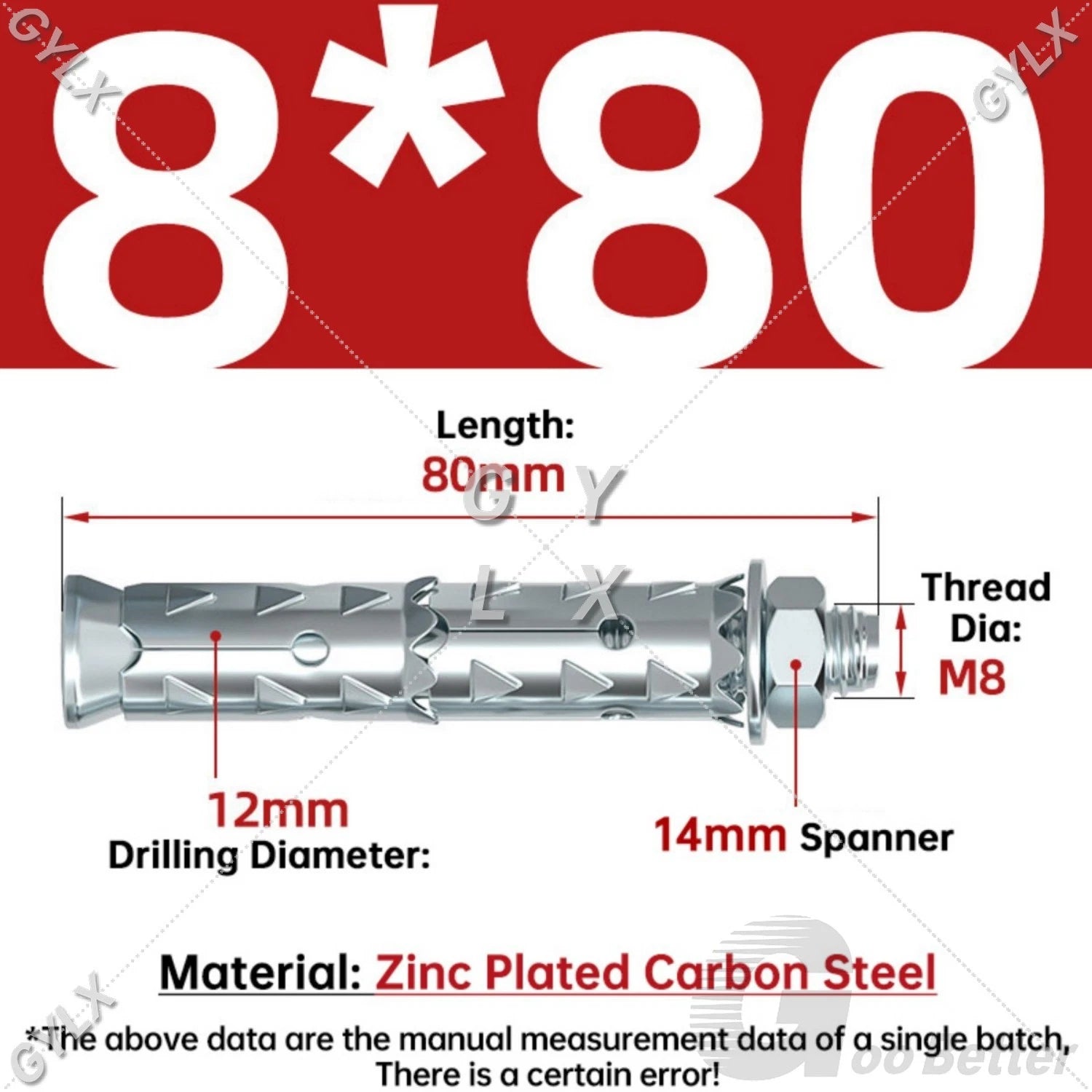 Galvanized Masonry Concrete Expansion Bolts — M6 M8 M10 M12 Wall Anchor Screws