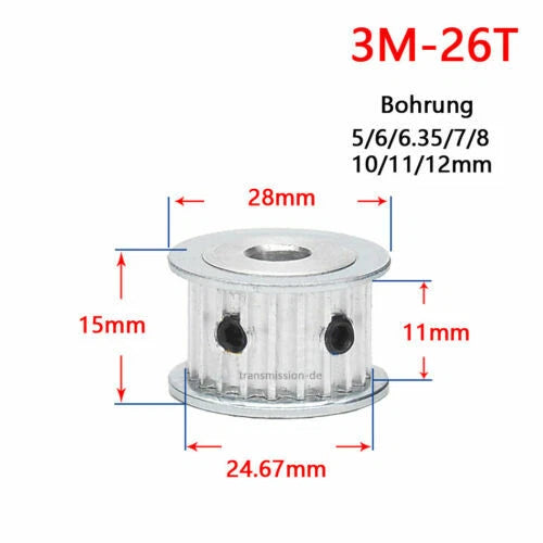 Timing Belt Pulley 3M 12T - 60T Synchronous Wheel for width 10 mm Timing Belts