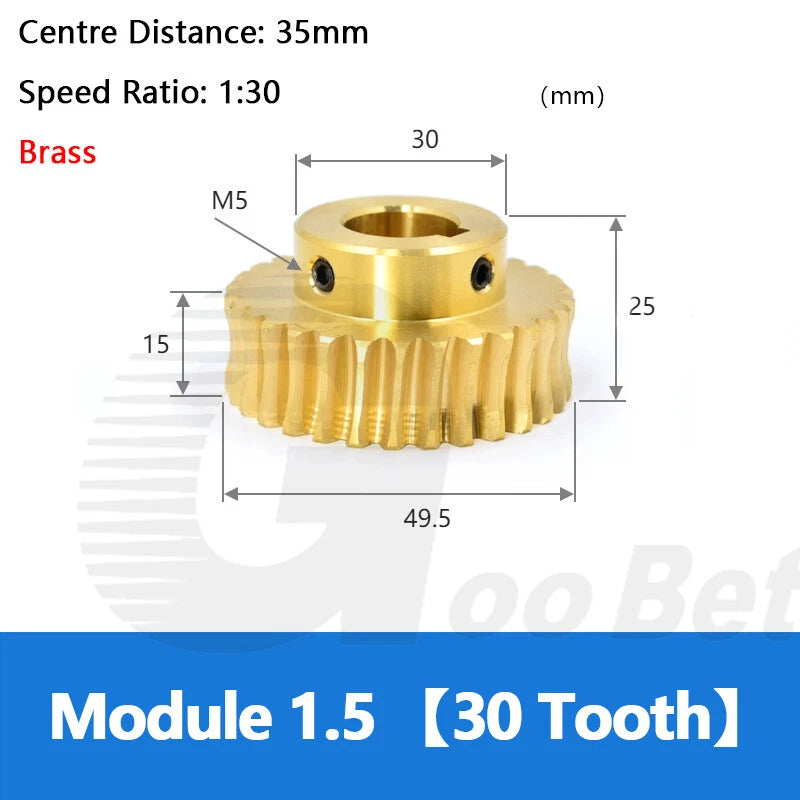 Module 1.5 Steel Worm Shaft, Brass Worm Gear Wheel 20/25/30/40 Tooth, Precision