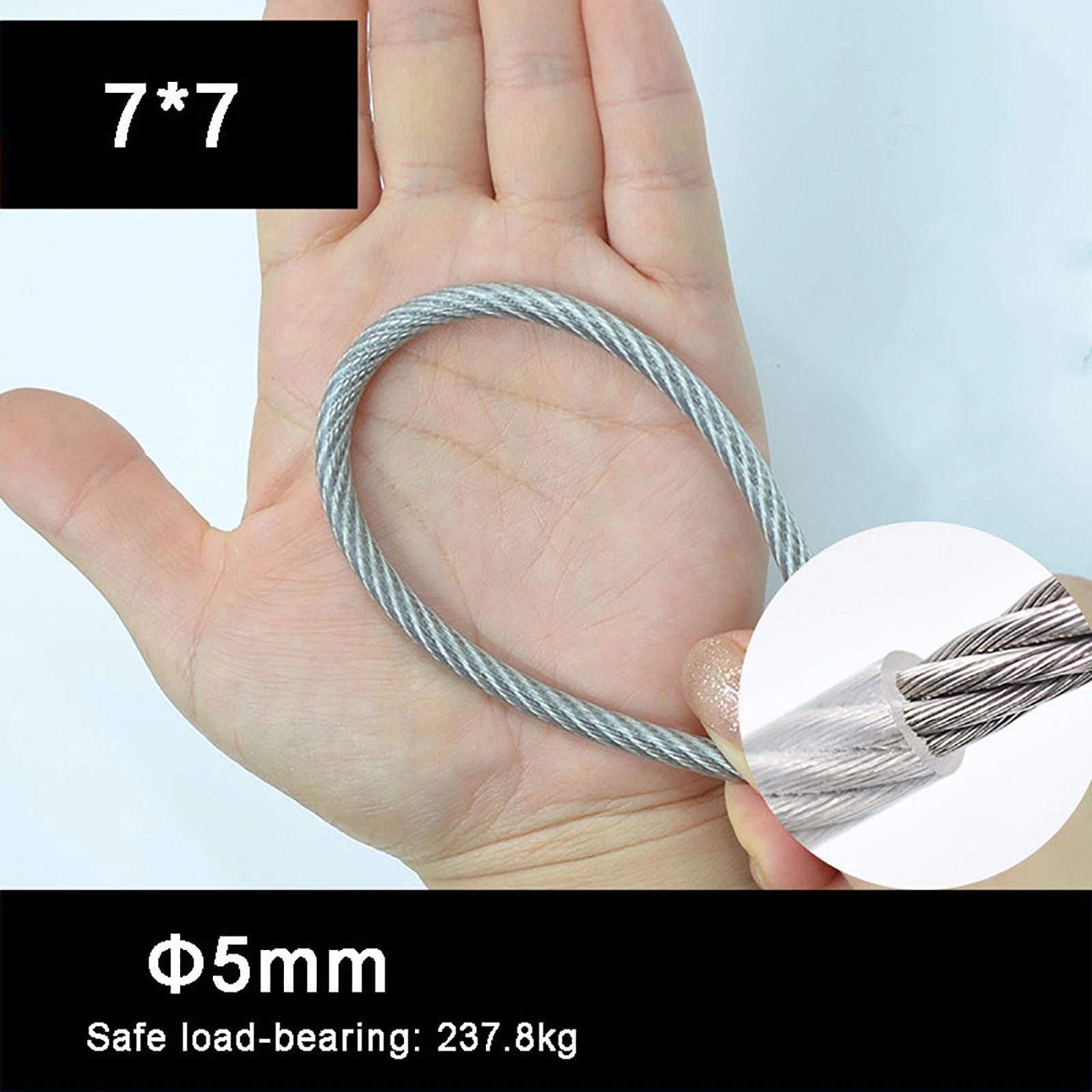 Stainless Steel Wire Rope Lifting Metal Cable Clear Black PVC Coated Φ0.6mm-5mm