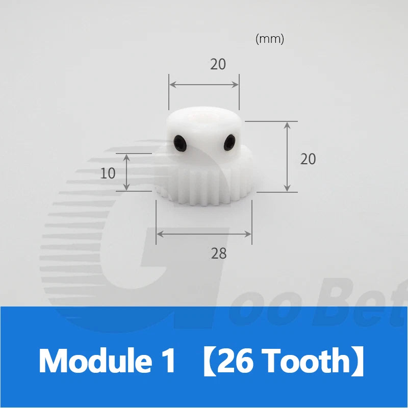 Module 1 Spur Gear POM Plastic 15-40 Tooth with Hub Bore 4-16mm Precision White