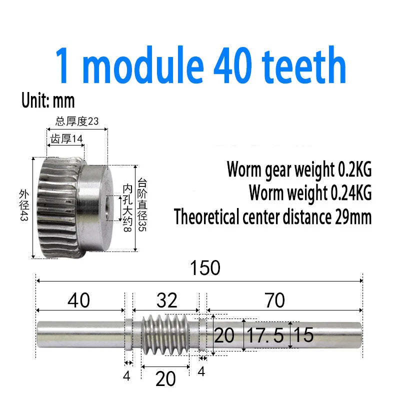 1/1.5/2/2.5/3/4 Module 15T to 100T Gear Steel Worm Wheel Gear & Worm Gear Shaft