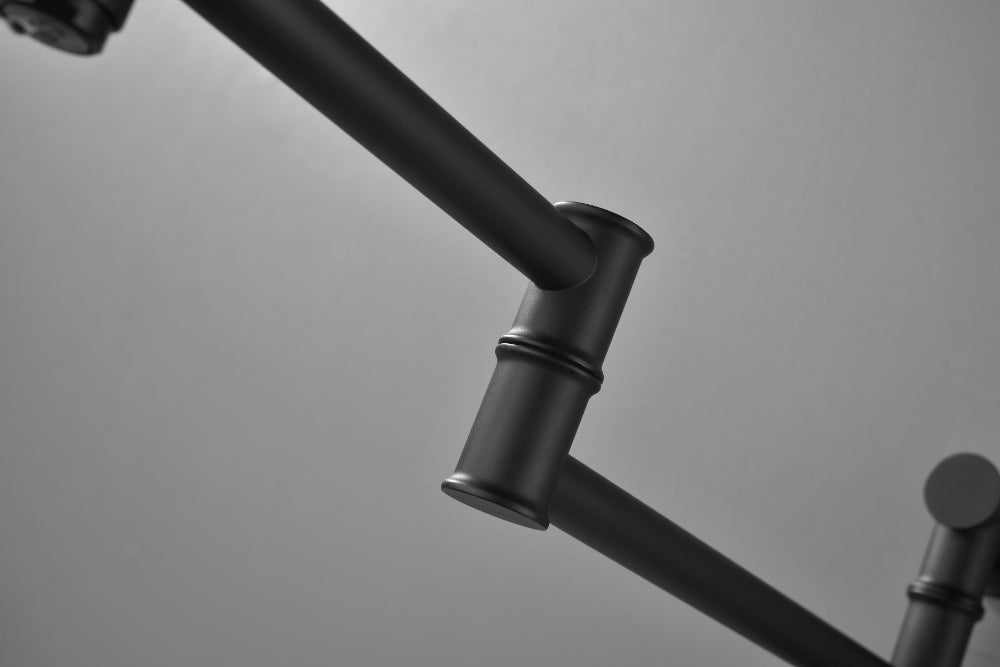 Wall Mounted Pot Filler Faucet – Matte Black, Two-Attachment Folding Swing Arm, Dual Handle, Solid Brass