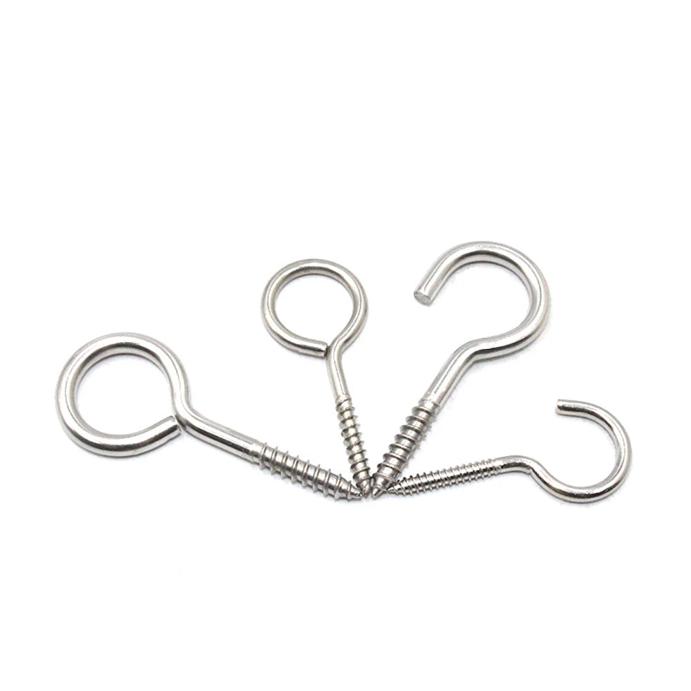 Stainless Steel A2 Screw Eye Hooks & Hook Screws — Self-Tapping, M3–M8
