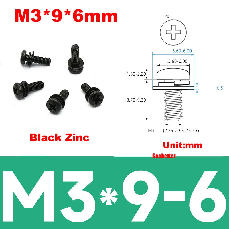 M2 M2.6 M3 M4 Phillips Pan Head Machine Screws with Washer Set – Carbon Steel, Multiple Finishes