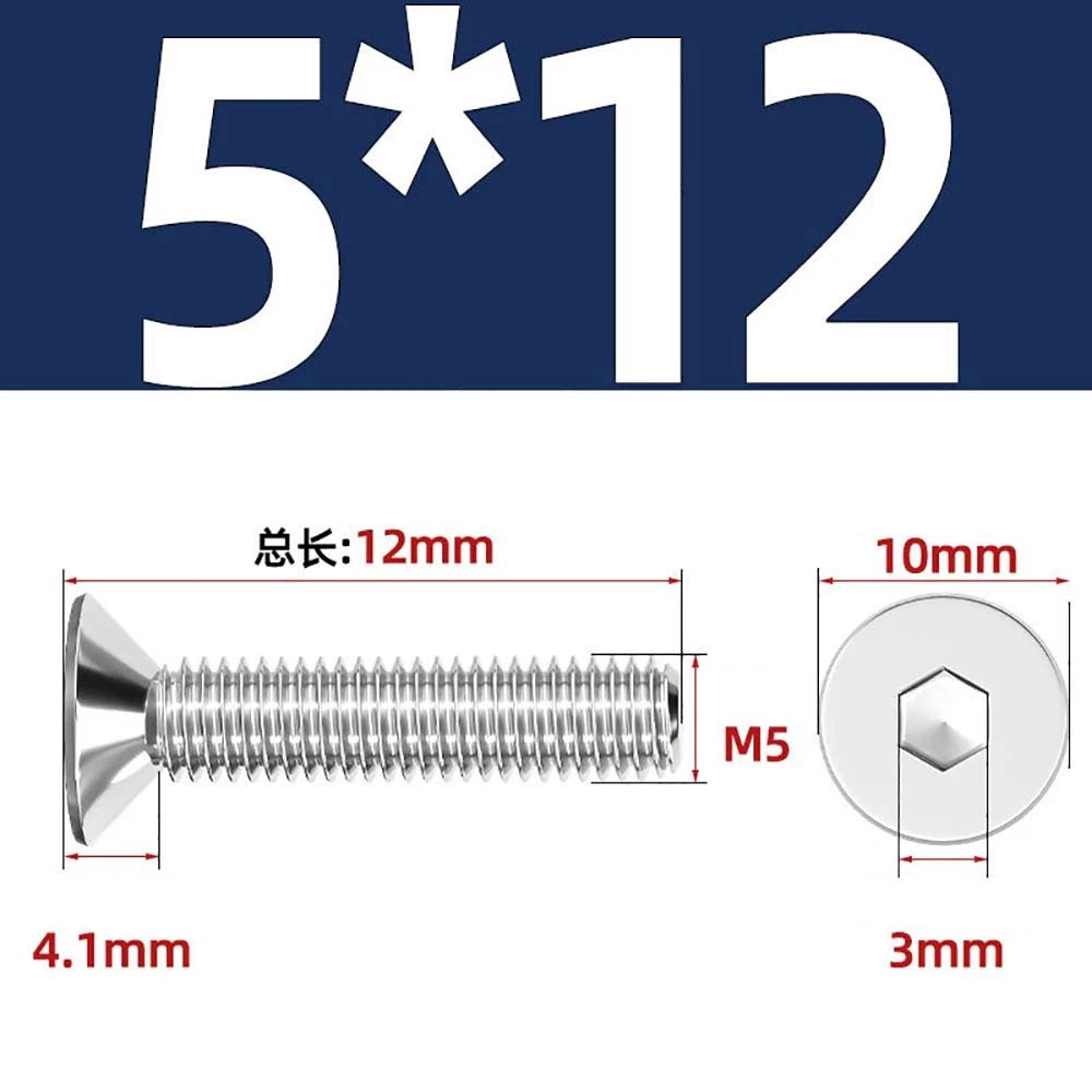 Countersunk Hex Socket Screws – A2 Stainless Steel, M2 to M16, DIN 7991, Fully Threaded