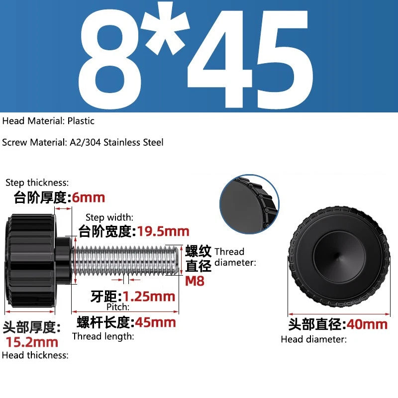 M3-M8 A2/304 Stainless Steel Plastic Knob Thumb Screws Hand Twist DIY Machinery