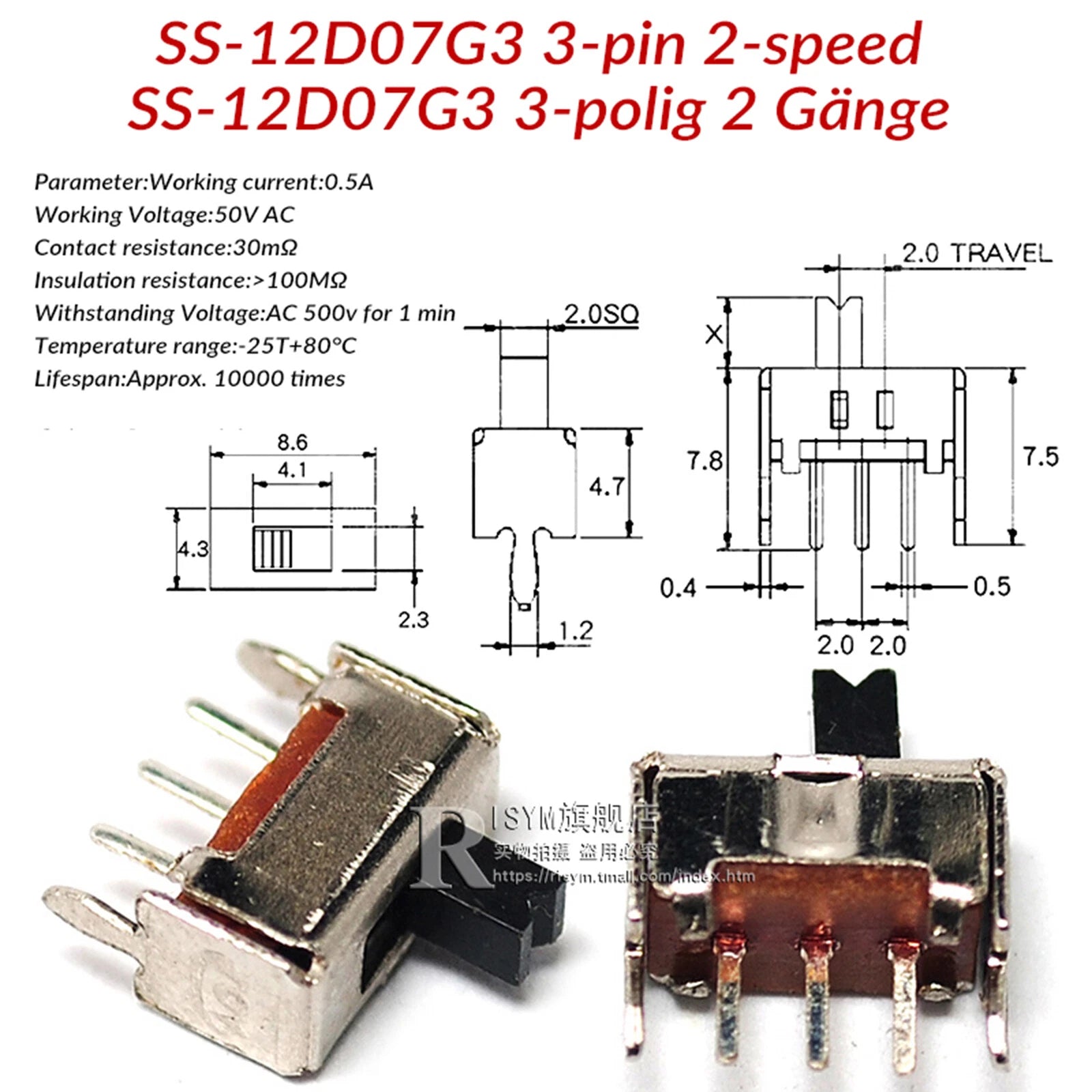 Mini Slide Switch PCB Mount — SS / SK / MSS / MSK Series, 3–8 Pin, 2mm–6mm Handle, Single & Double Row