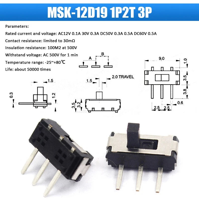 Miniature Slide Switch — SS SK MSK MSS Series, 2–8 Pin, Single/Double Row, PCB Mount