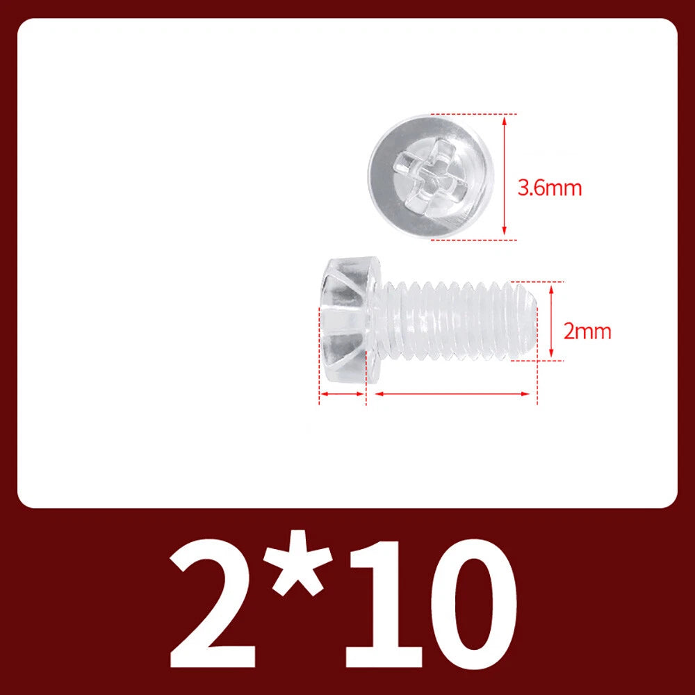 M2-M10 Clear Plastic Phillips Round/Pan Head Machine Screws Cross Screws Hex Nut