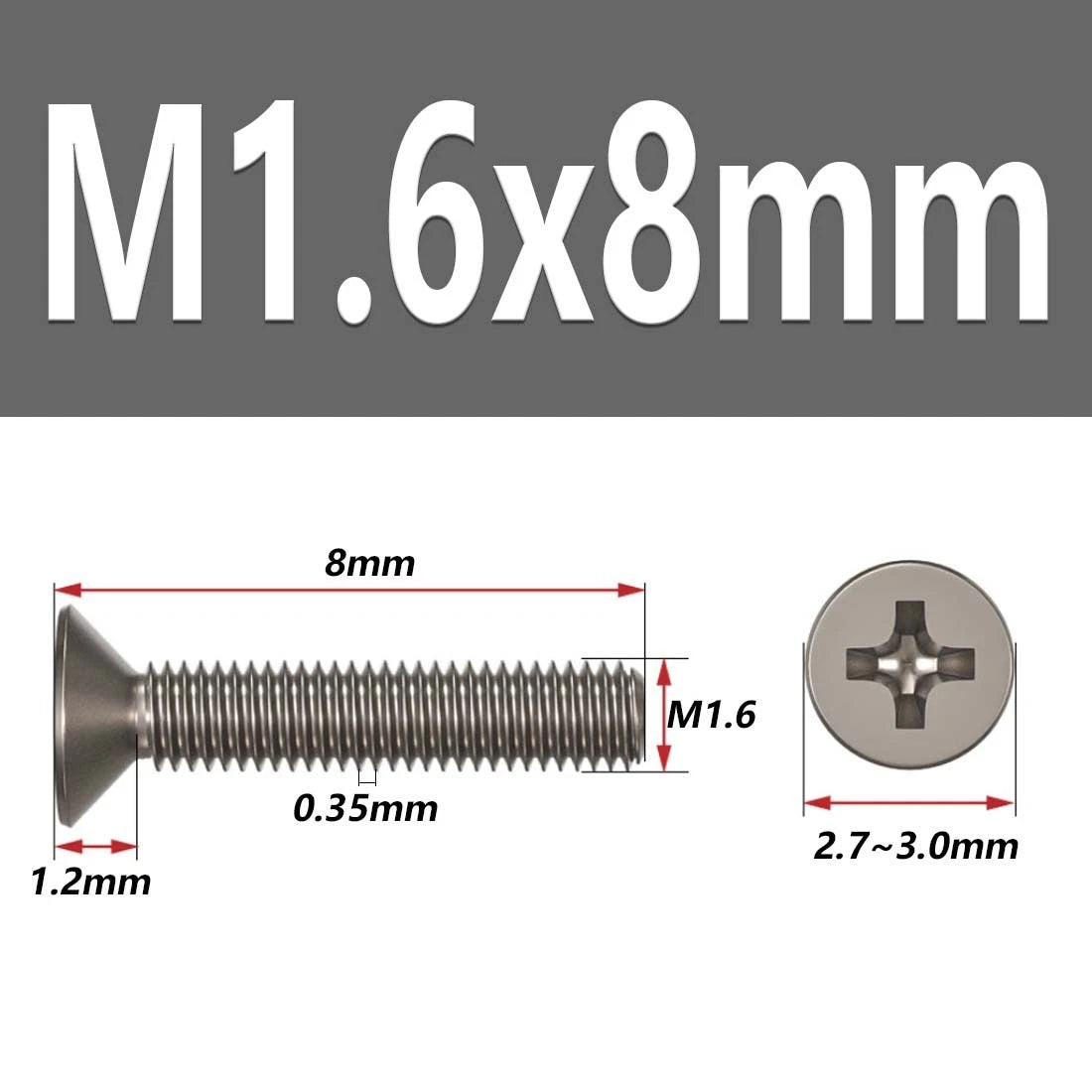 M1.6–M6 Titanium Phillips Countersunk Flat Head Screws – TA2 / Grade 2, Fully Threaded (4–50mm)
