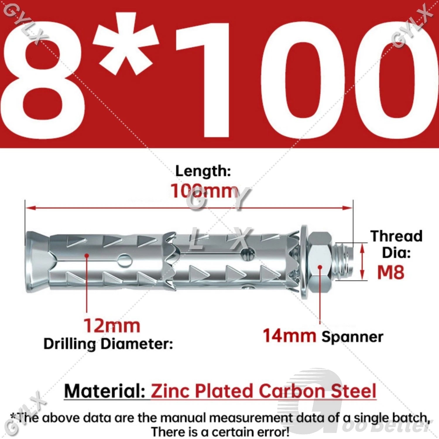 Galvanized Masonry Concrete Expansion Bolts — M6 M8 M10 M12 Wall Anchor Screws