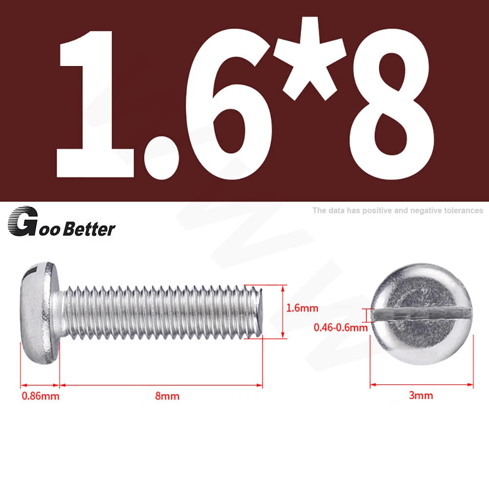Slotted Pan Head Machine Screws – M1.6 to M4, A2 Stainless Steel, Fully Threaded, Lengths 3mm–60mm
