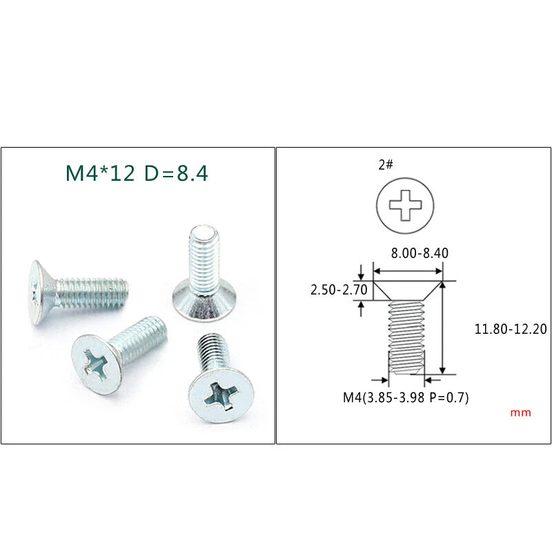 M4 M5 M6 Phillips Countersunk Screws – Zinc Plated Carbon Steel, 6–24mm Lengths (Bulk Pack)
