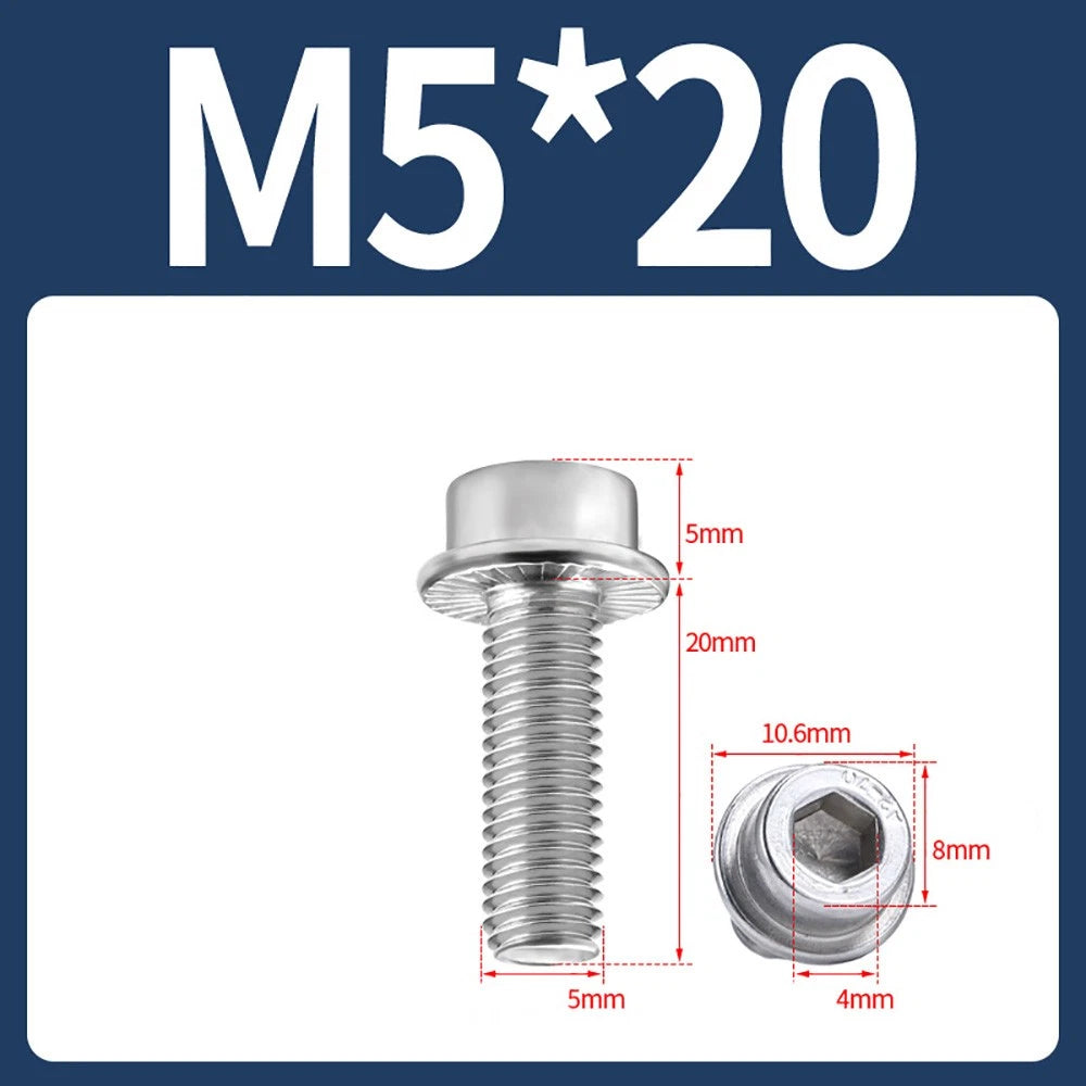 M5–M12 Flange Cap Head Hex Socket Screws – 304 Stainless Steel, Fully Threaded (8–60mm)