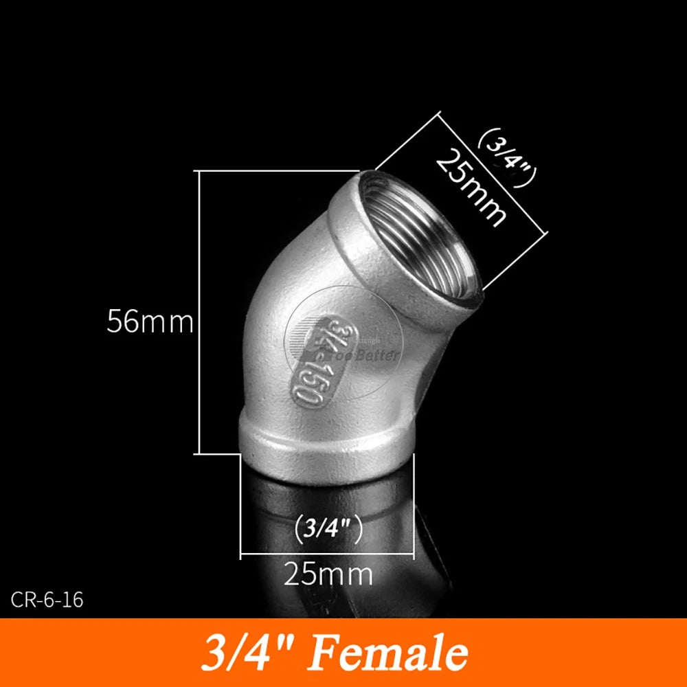 45° BSPT Threaded Elbow Pipe Fittings — A2 Stainless Steel, 1/8" to 4", Female & Female-to-Male