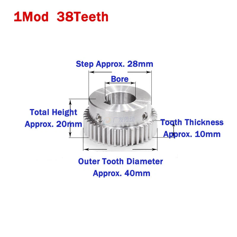 1 Module Stainless Steel Spur Gears 20-50 Teeth Pinion Motor Gear Keyway Hole