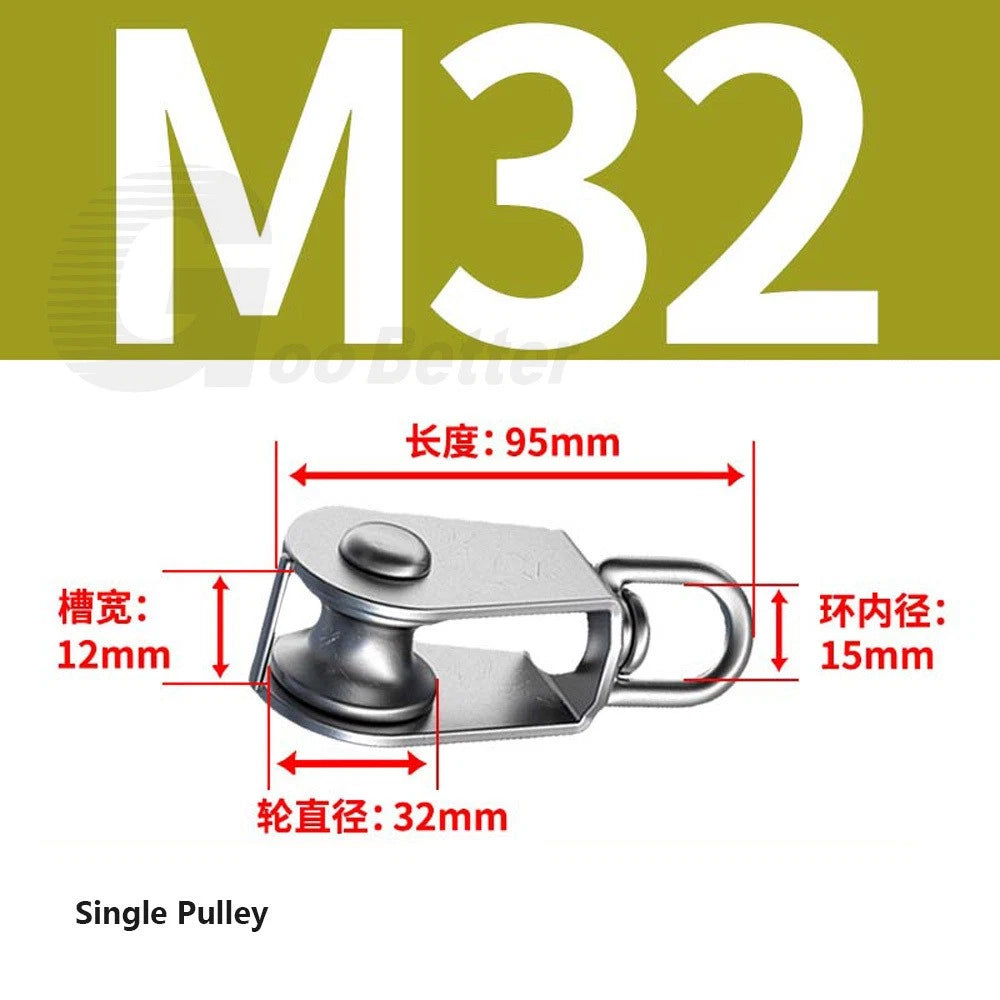 Lifting Rope Pulley Swivel Hanging Wire Towing Wheel Heavy Duty Stainless Steel