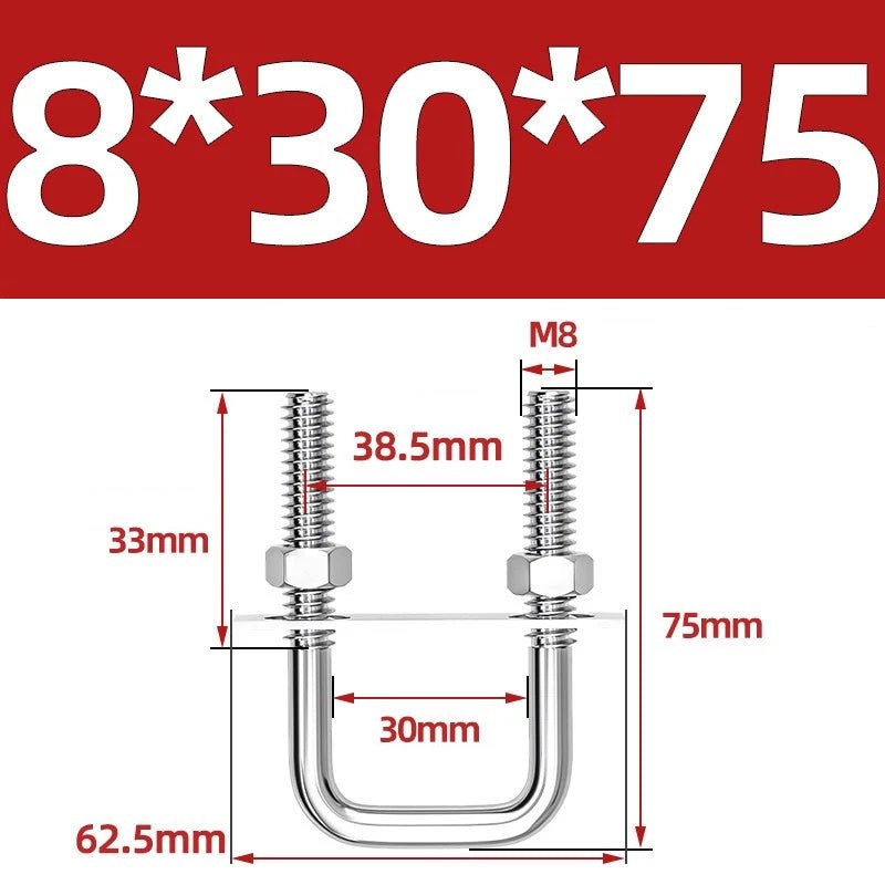 M8 Square U - Bolts Stainless Steel A2 with Plates and Nuts — Multiple Sizes - HomeDIYer