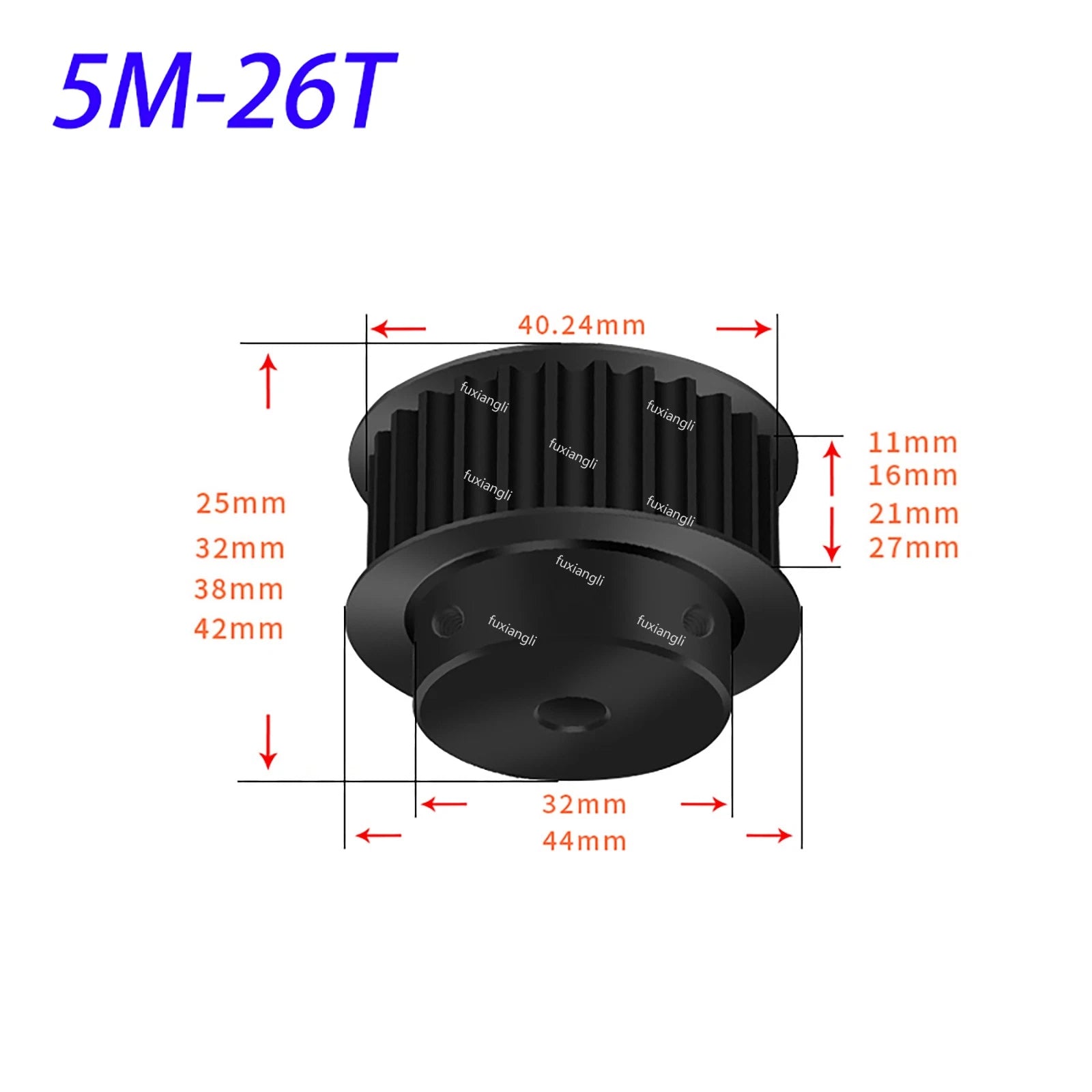 HTD-5M 15T-72T Timing Belt Pulleys Pitch 5mm Width 16mm BF With Keyway 45# Steel