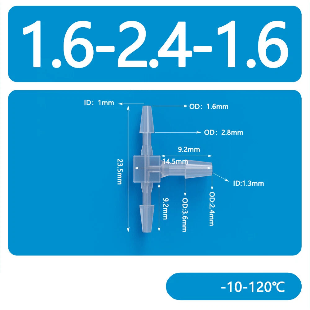Plastic T-Type Barb Reducing Hose Fitting | 3-Way Tube Connector 1.6mm–14mm