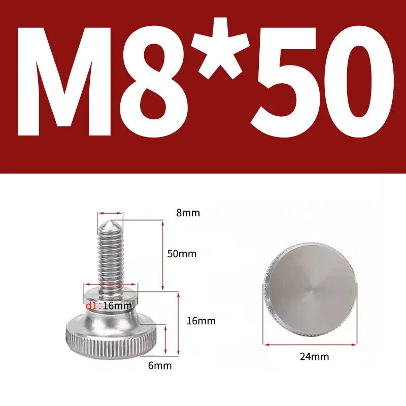 Knurled Thumb Screws Flat Round Head Grip Knob Adjustment Stainless Steel M8 M10
