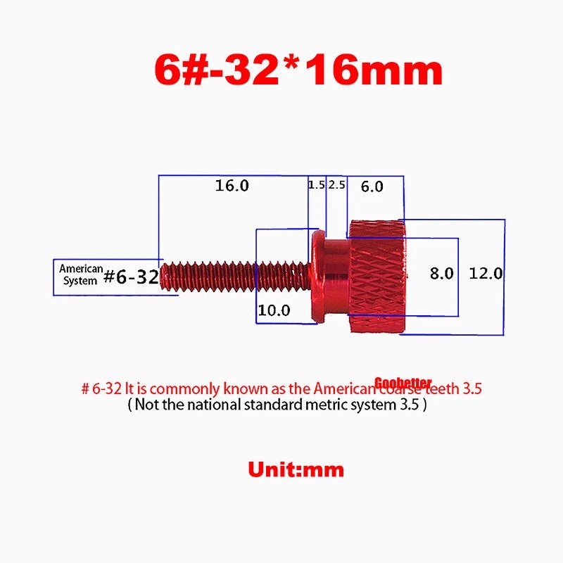6 - 32 Colored Knurled Thumb Screws – Aluminum PC Case Hand Screws - HomeDIYer