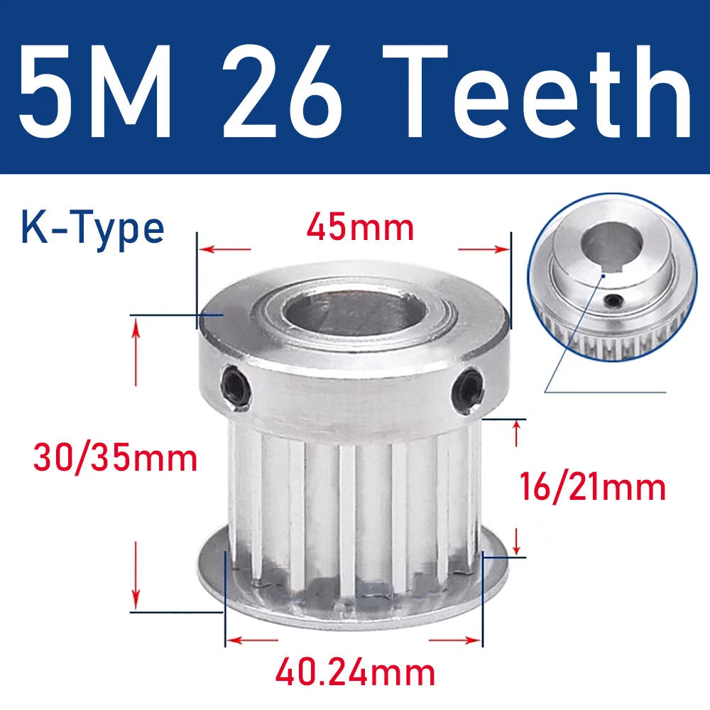 5M 26~32 Teeth Synchronous Wheel Timing Belt Pulley for 15/20/26mm Belt Width