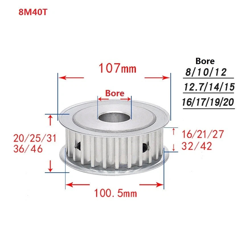 HTD-8M 15-40T Timing Pulley Pitch 8mm Synchronous Wheel Width 16/21/27/32mm