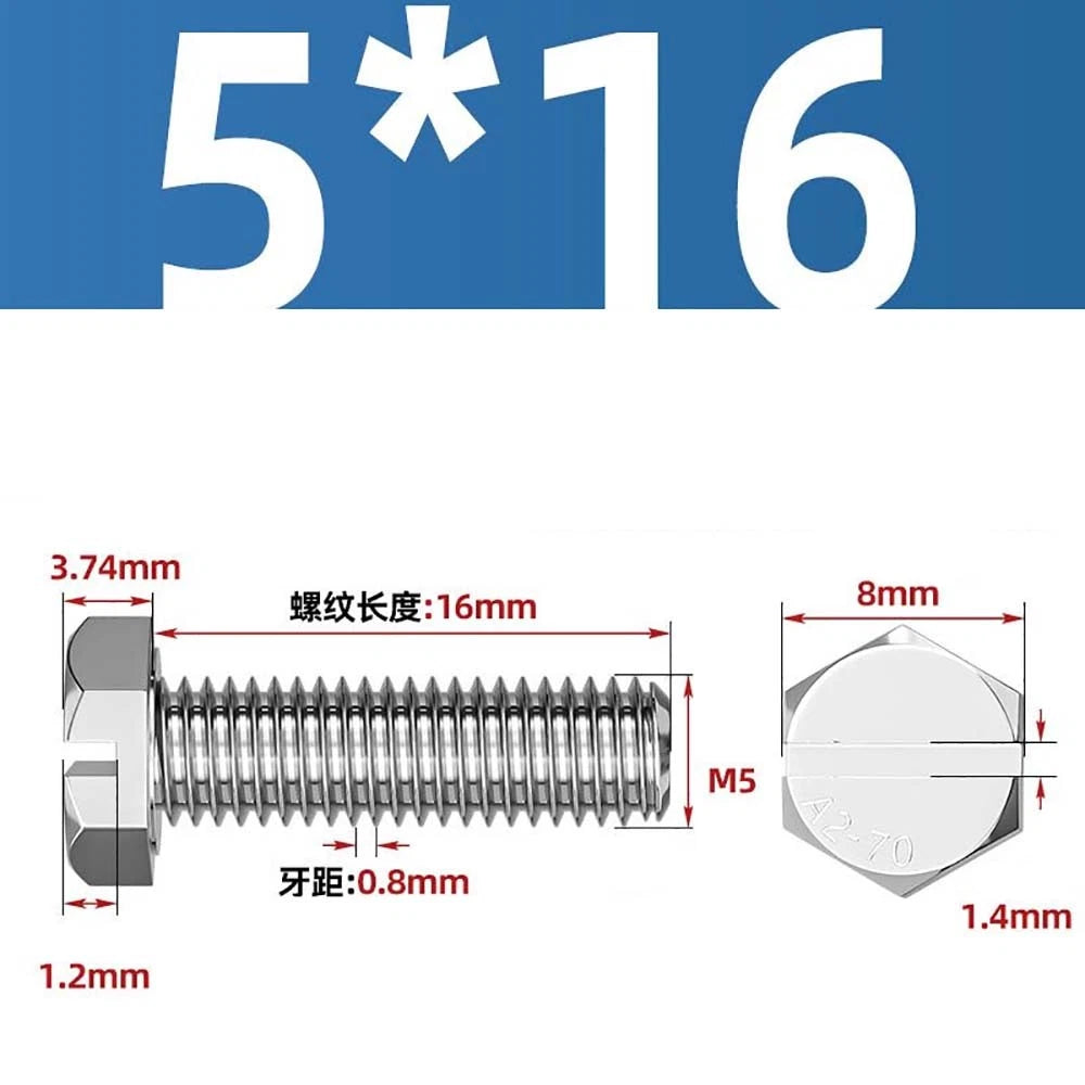 External Hex Slotted Machine Screws – A2 Stainless Steel, M4 to M16, Fully Threaded