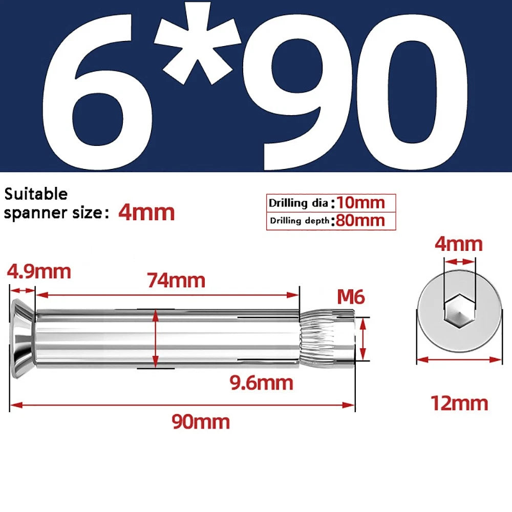 M6–M12 Countersunk Hex Socket Expansion Bolts — 304 & 201 Stainless Steel, A-Type & B-Type