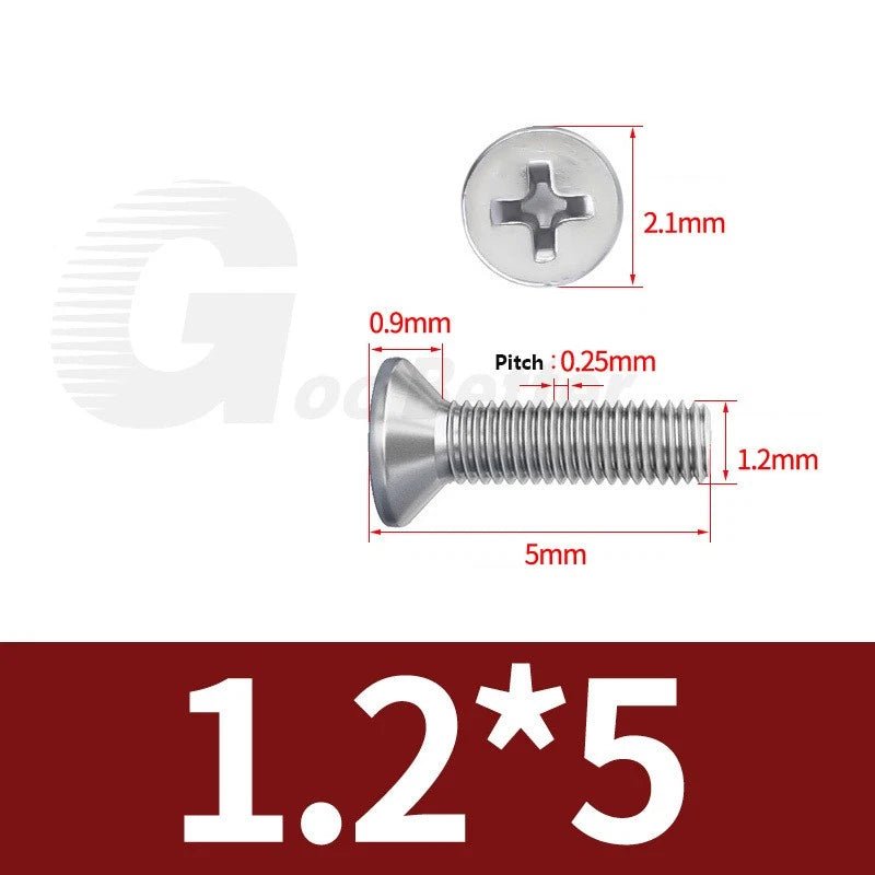 M1–M3.5 Phillips Countersunk Machine Screws – 304 Stainless Steel, Fully Threaded (3–120mm Overall Length) - HomeDIYer