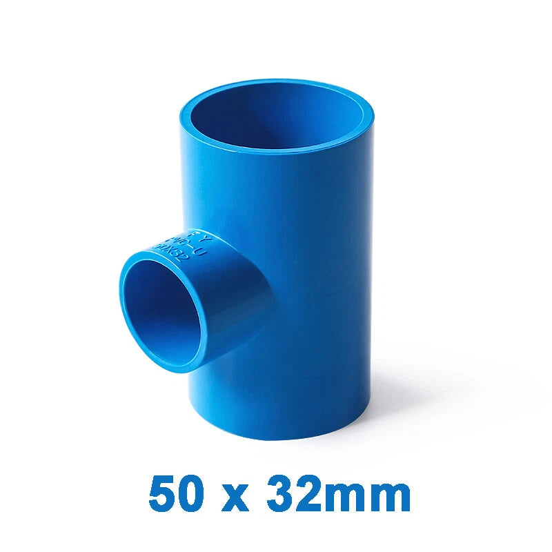 PVC Reducing Tee Pipe & Fittings Solvent Weld Pressure Adapter Connector Blue
