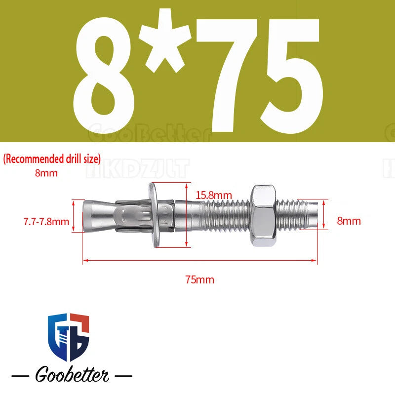 Stainless Steel Through Anchor Bolts — M6 M8 M10 M12 M16 Expansion Bolt