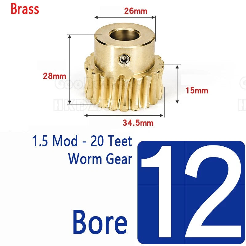 Mod 1.5 Worm Gear Wheel Brass Stainless 20 Tooth Worm Shaft 45# Steel Precision
