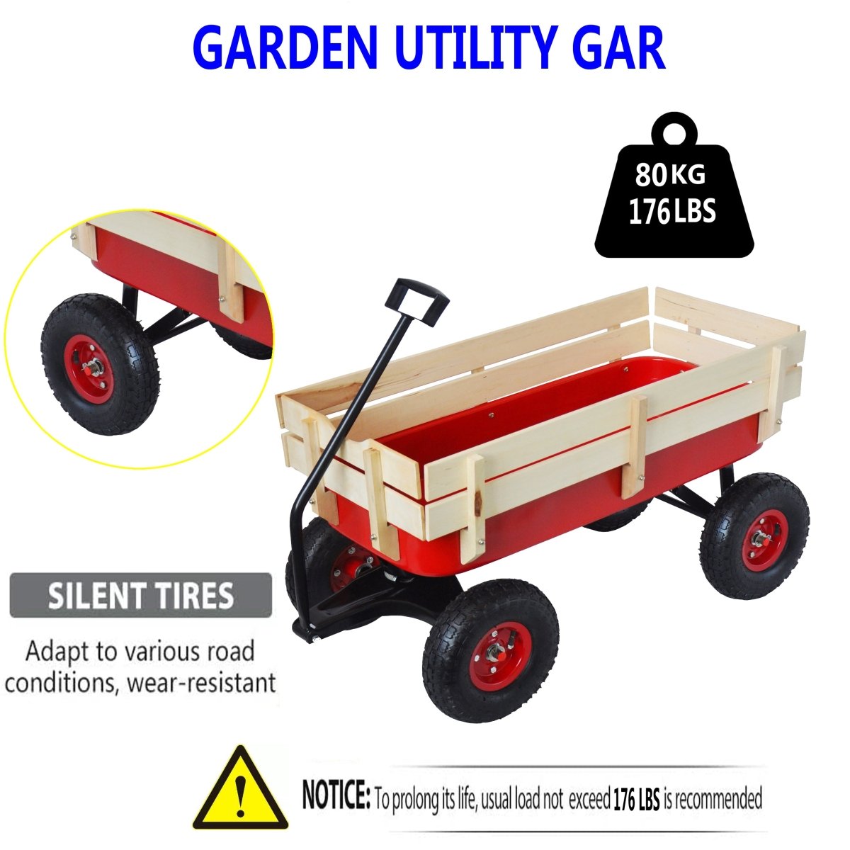 outdoor sport wagon tools cart wooden side panels air tires Wagon (red) - HomeDIYer