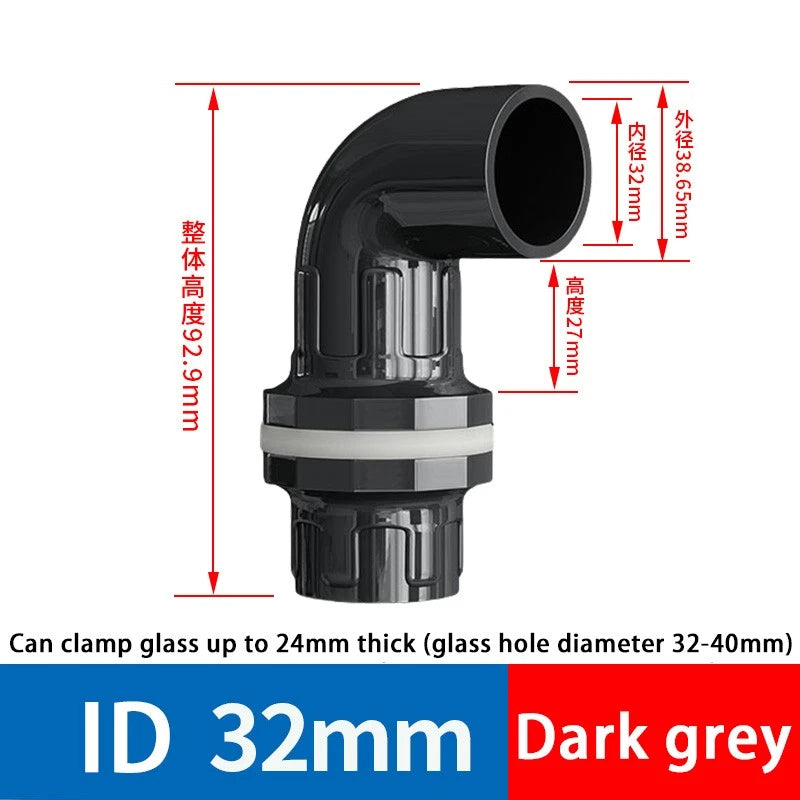 PVC Aquarium Elbow 90° Threads Tank Filter Connection Water Fittings ID 20-50mm