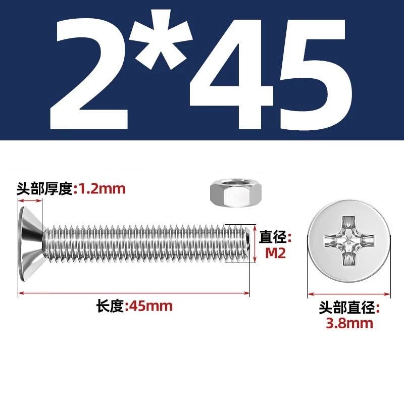 M2–M12 Phillips Countersunk Head Machine Screws with Hex Nuts | A2 304 Stainless Steel - HomeDIYer