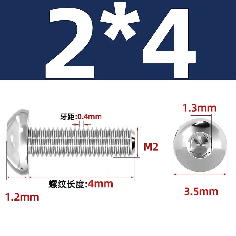 M1.6–M5 A2 Stainless Steel Button Head Socket Cap Screws – Round Pan Head, Hex Drive, Fully Threaded