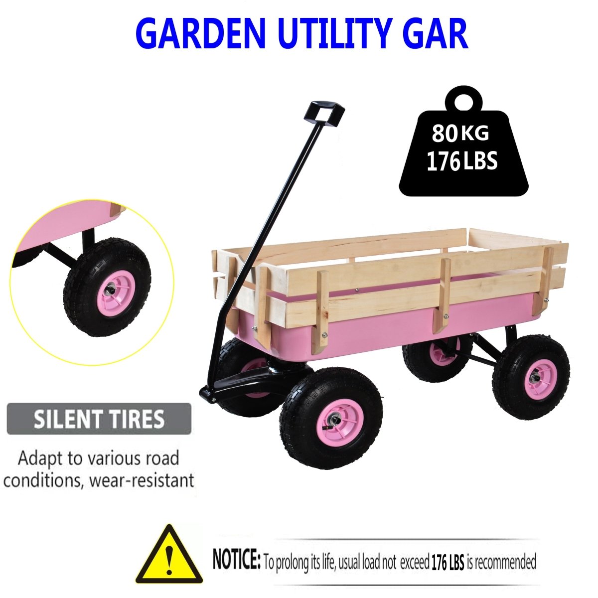Outdoor Wagon All Terrain Pulling w/Wood Railing Air Tires Garden Cart - HomeDIYer