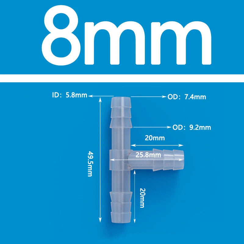 T-Type Three Way Plastic Barbed Hose Connector — Equal Tube Joiner Fitting