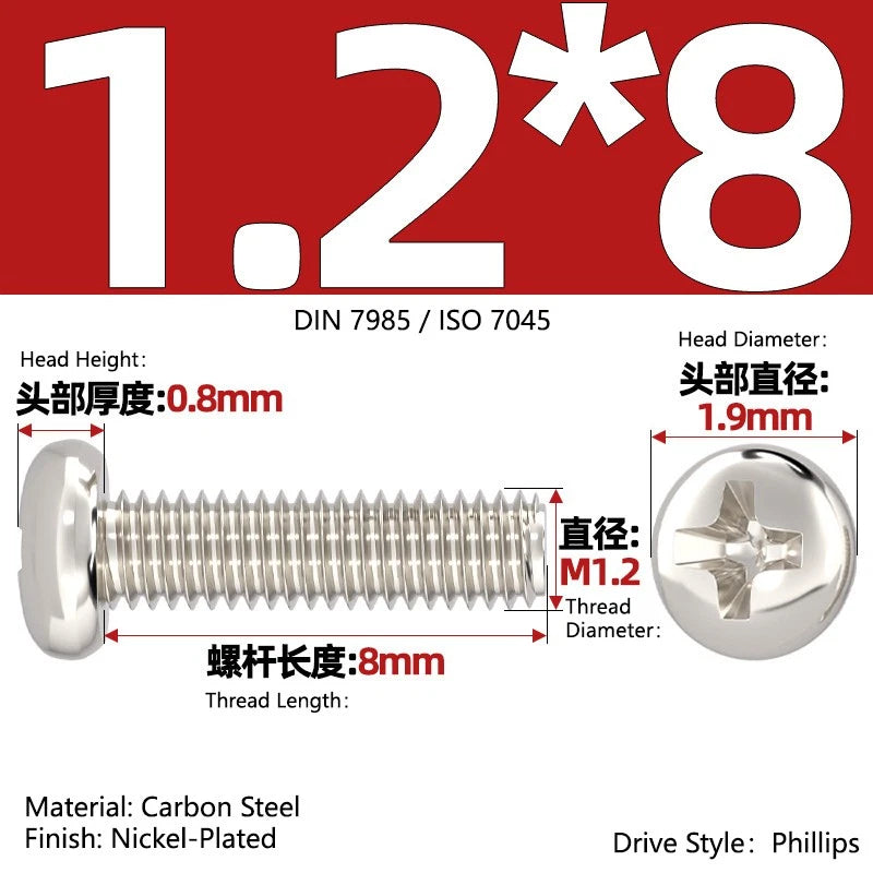 Nickel Plated Pan Head Phillips Machine Screws – ISO 7045, M1 to M4, Corrosion Resistant