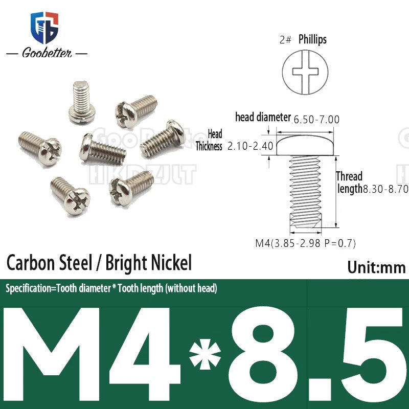 Pan Head Round Head Machine Screws Phillips Drive Bolts M3.5 M4 Carbon Steel