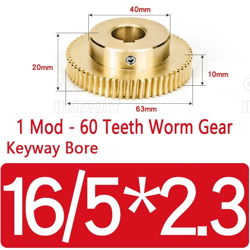 1 Modulus 60 Teeth Brass Worm Wheel Gear 1:60 Transmission Gear,Worm Rod Shaft