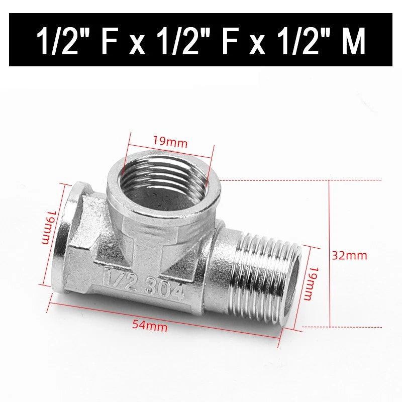 201 Stainless Steel Equal BSP Thread Tee | 1/2", 3/4", 1" Male & Female Pipe Fitting